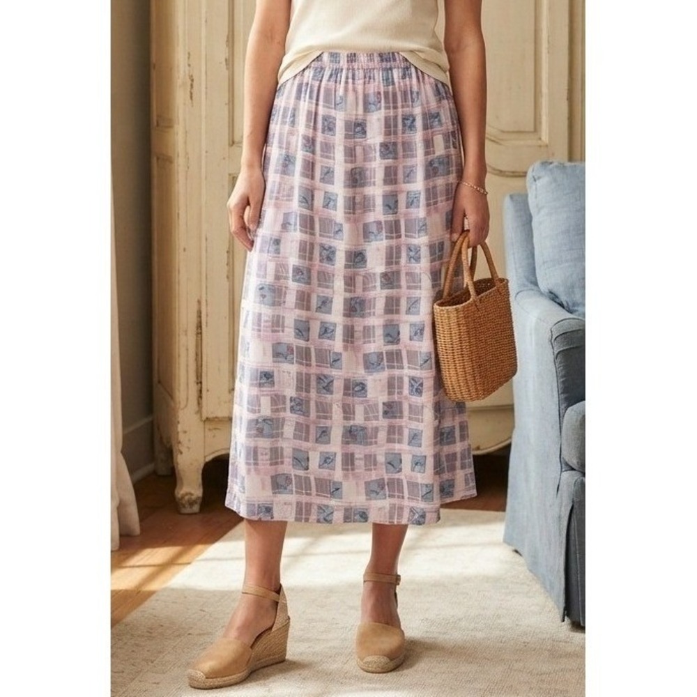ADINI Floral Skirt Plus Size 4X Check Summer Cottagecore Boho Vacation Beach NWT